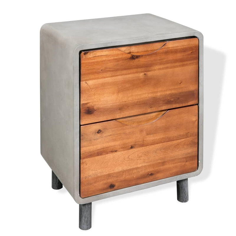 vidaXL Nightstand Concrete Solid Acacia Wood 40x30x50 cm