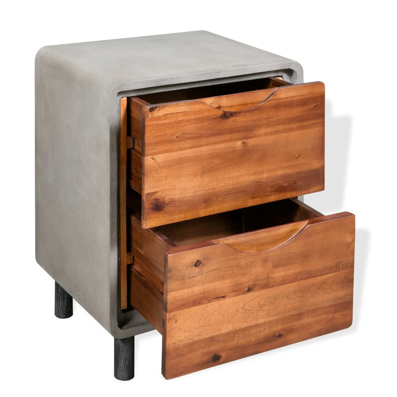 vidaXL Nightstand Concrete Solid Acacia Wood 40x30x50 cm