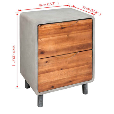 vidaXL Nightstand Concrete Solid Acacia Wood 40x30x50 cm