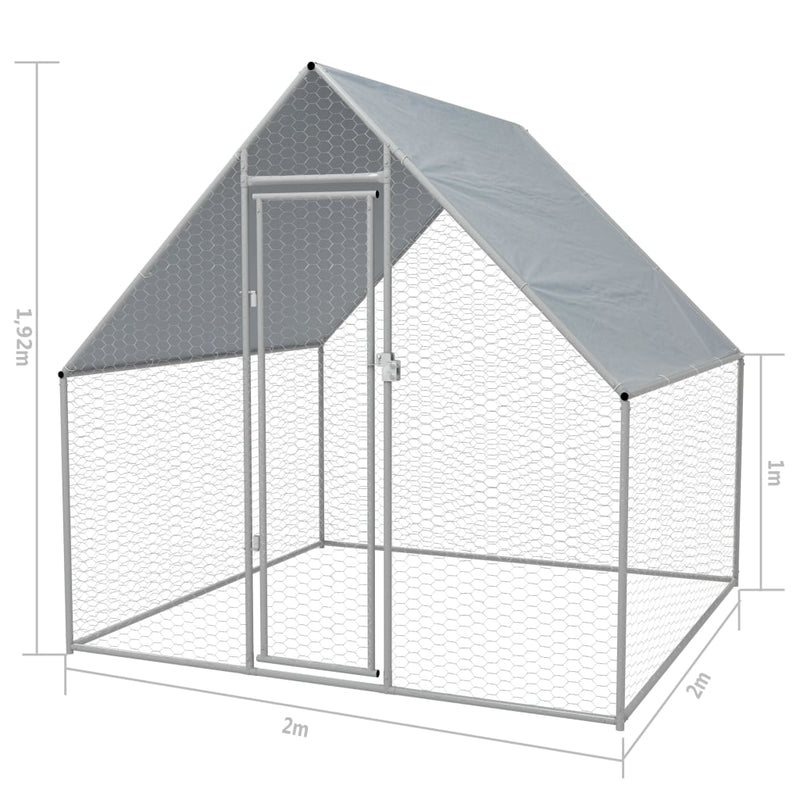 vidaXL Outdoor Chicken Cage Galvanised Steel 2x2x1.92 m