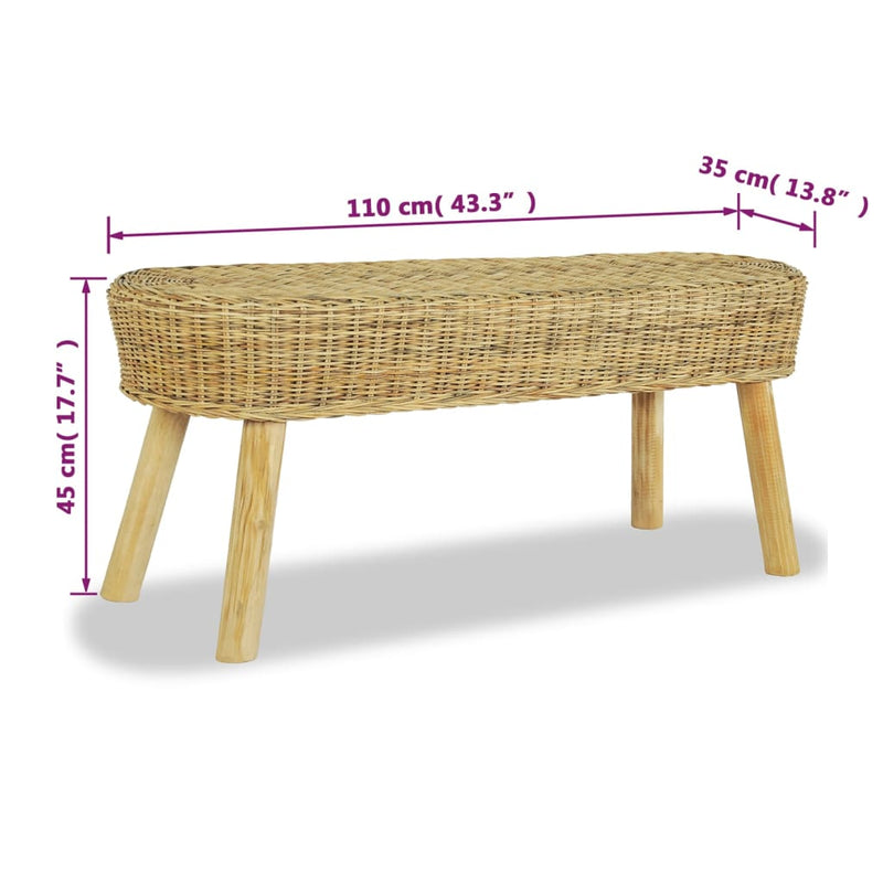 vidaXL Hall Bench 110x35x45 cm Natural Rattan