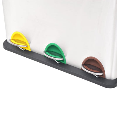 vidaXL Recycling Pedal Bin Garbage Trash Bin Stainless Steel 54 L