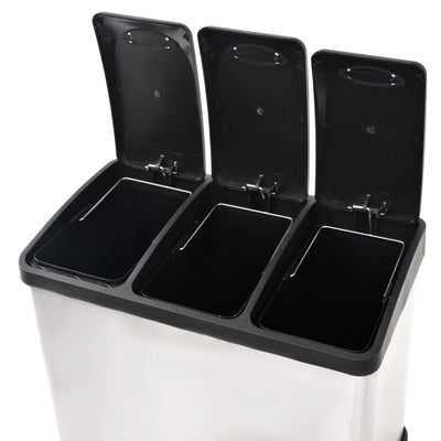 vidaXL Recycling Pedal Bin Garbage Trash Bin Stainless Steel 54 L