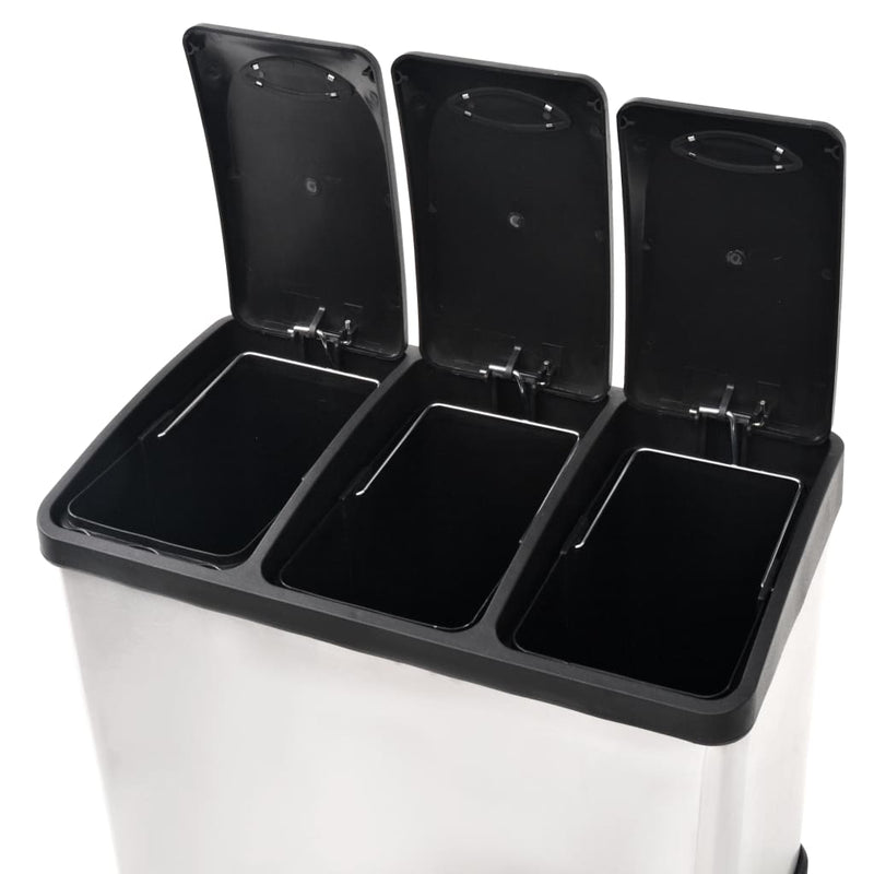 vidaXL Recycling Pedal Bin Garbage Trash Bin Stainless Steel 54 L