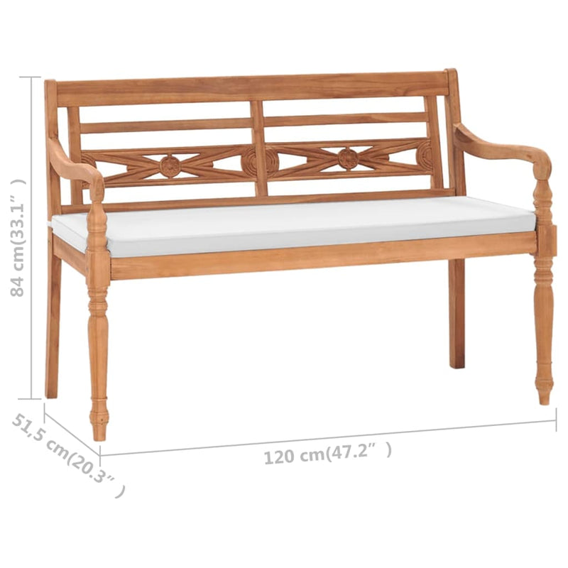 vidaXL Batavia Bench with Cushions 120 cm Teak