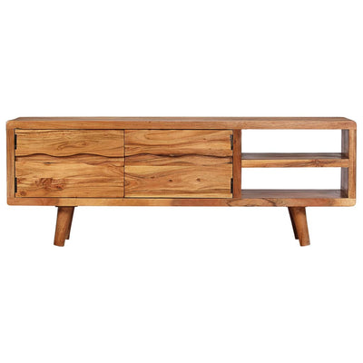 vidaXL TV Cabinet Solid Acacia Wood with Carved Doors 117x30x40 cm