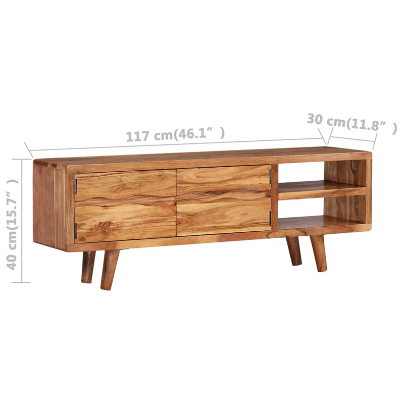 vidaXL TV Cabinet Solid Acacia Wood with Carved Doors 117x30x40 cm