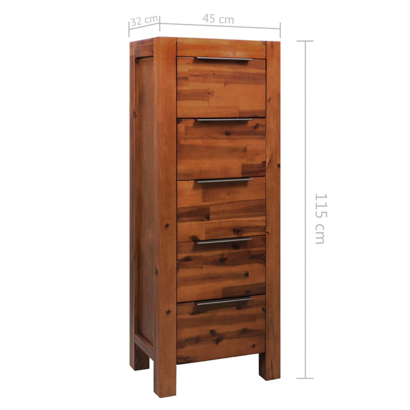 vidaXL Chest of Drawers Solid Acacia Wood 45x32x115 cm