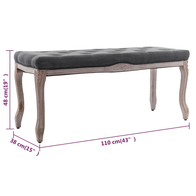 vidaXL Bench Linen Solid Wood 110x38x48 cm Dark Grey
