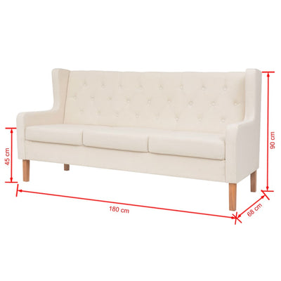 vidaXL 3-Seater Sofa Fabric Cream White