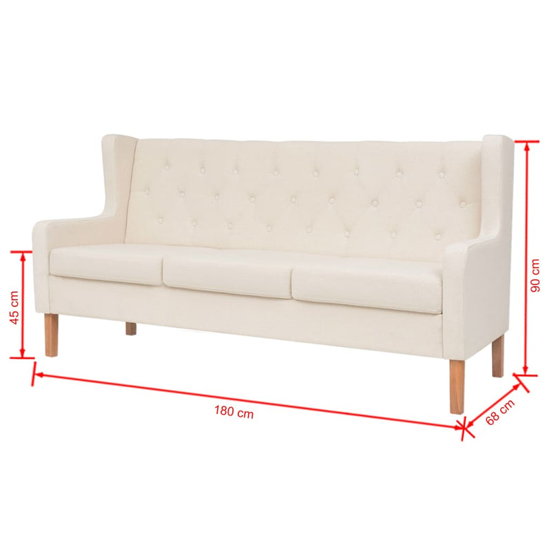vidaXL 3-Seater Sofa Fabric Cream White