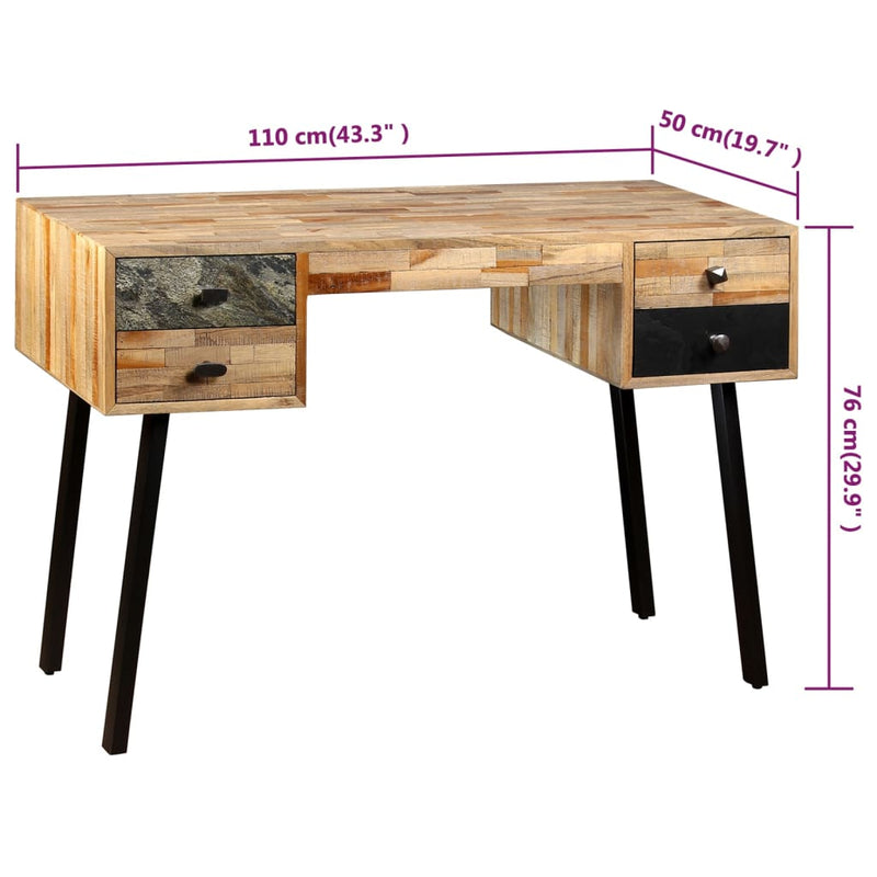 vidaXL Writing Desk 110x50x76 cm Solid Reclaimed Teak