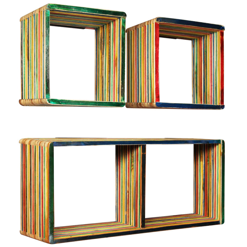 vidaXL Wall Shelf Set 3 pcs Multicolour Solid Reclaimed Teak