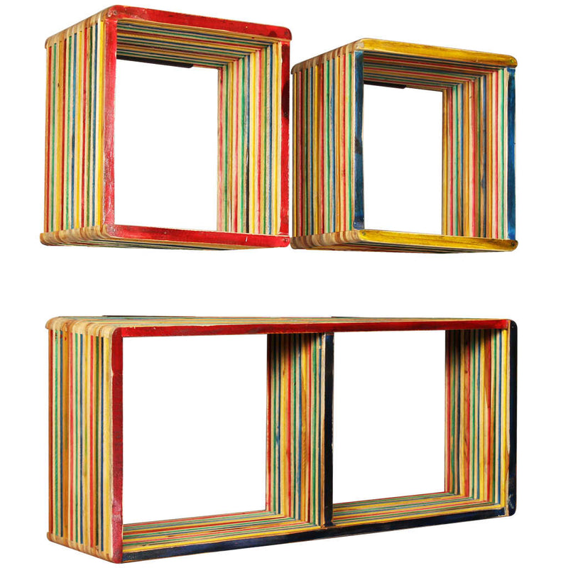 vidaXL Wall Shelf Set 3 pcs Multicolour Solid Reclaimed Teak