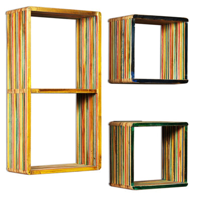 vidaXL Wall Shelf Set 3 pcs Multicolour Solid Reclaimed Teak