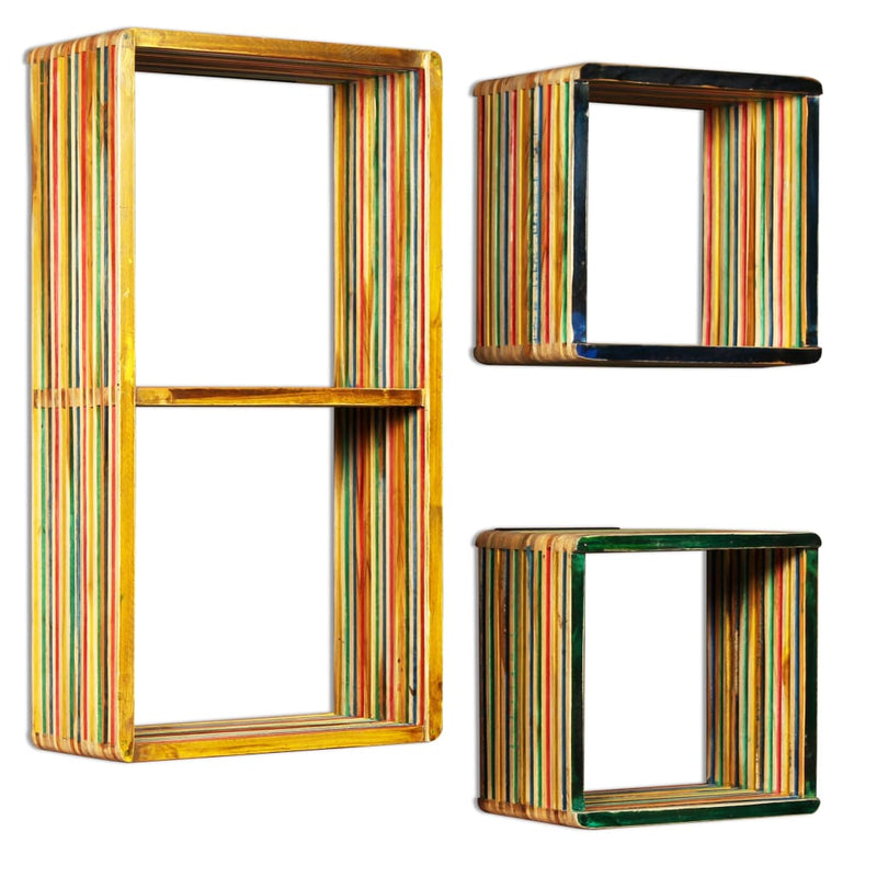 vidaXL Wall Shelf Set 3 pcs Multicolour Solid Reclaimed Teak
