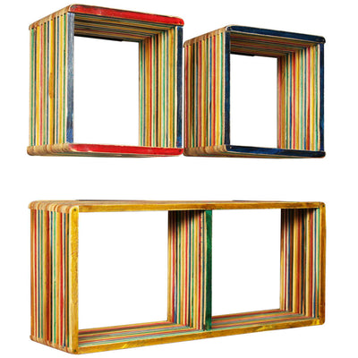 vidaXL Wall Shelf Set 3 pcs Multicolour Solid Reclaimed Teak