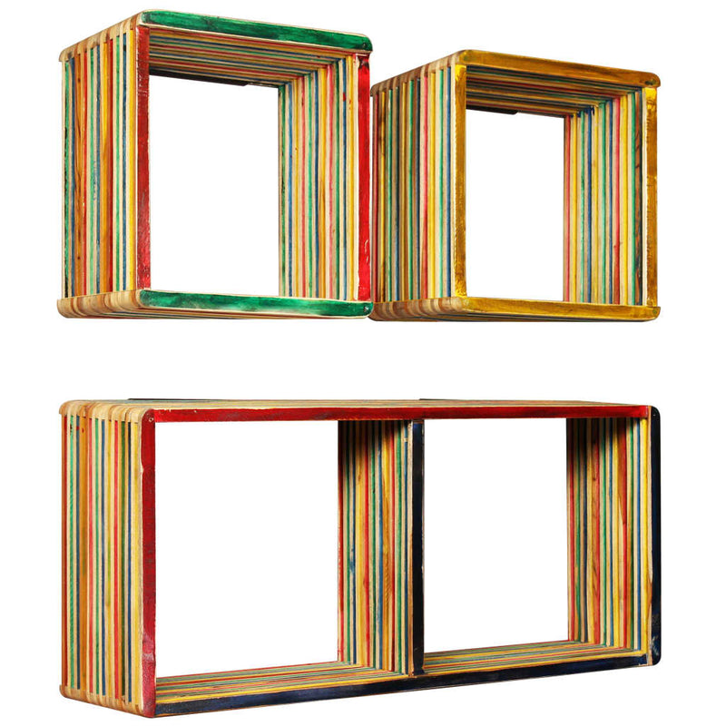 vidaXL Wall Shelf Set 3 pcs Multicolour Solid Reclaimed Teak