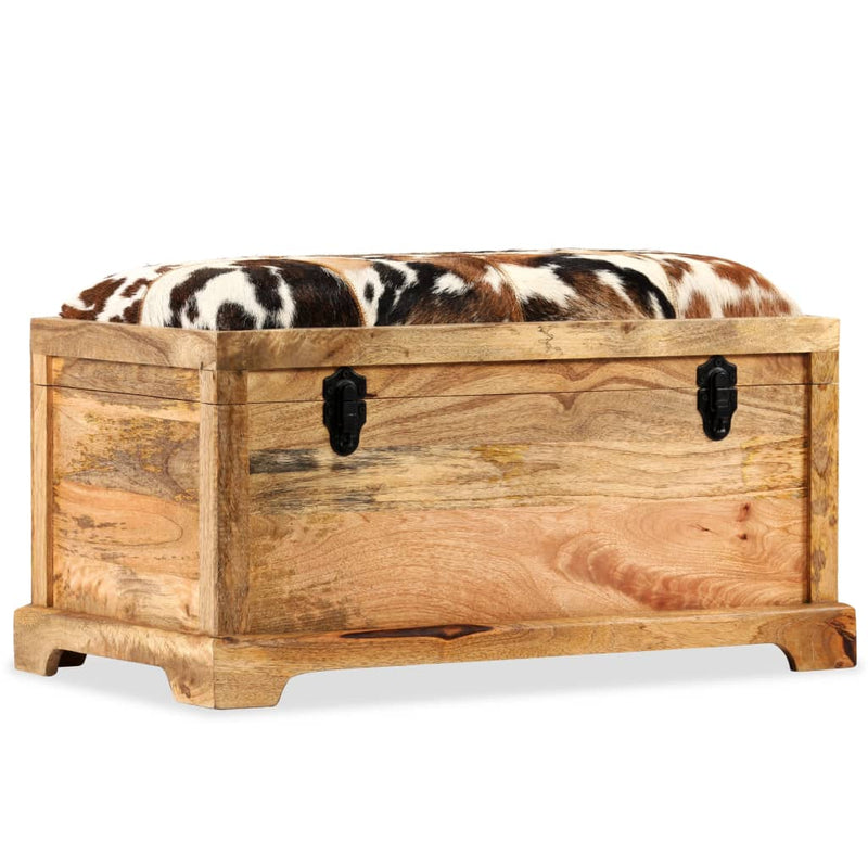 vidaXL Storage Bench Genuine Leather and Solid Mango Wood 80x44x44 cm