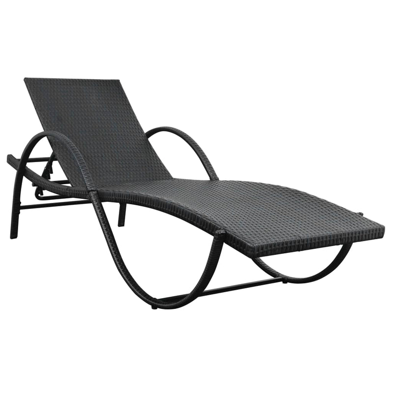 vidaXL Sun Loungers 2 pcs with Table Poly Rattan Black (42884+42886)