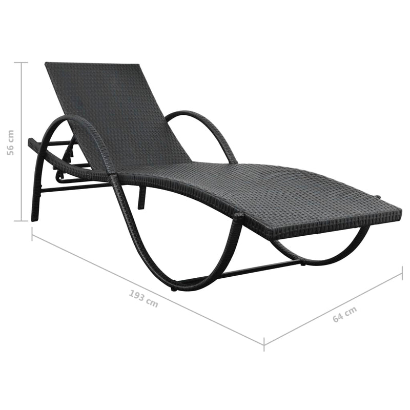 vidaXL Sun Loungers 2 pcs with Table Poly Rattan Black (42884+42886)
