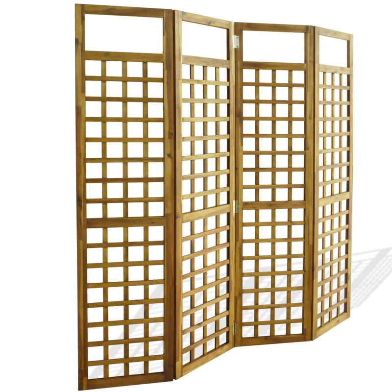 vidaXL 4-Panel Room Divider / Trellis Solid Acacia Wood 160x170 cm