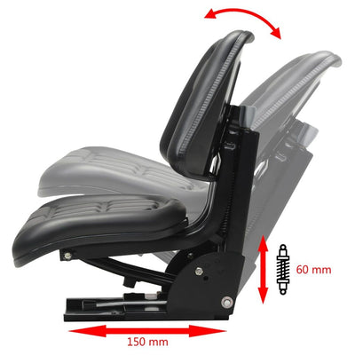 vidaXL Tractor Seat with Suspension Black