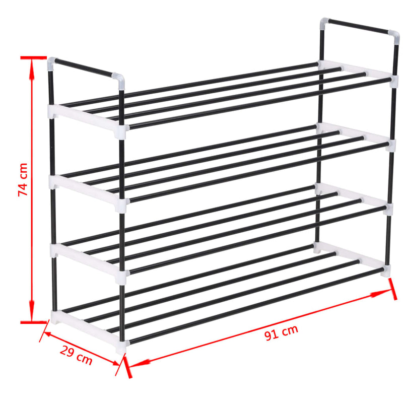 vidaXL Shoe Rack with 4 Shelves Metal and Plastic Black