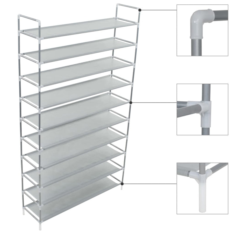 vidaXL Shoe Rack with 10 Shelves Metal and Non-woven Fabric Black