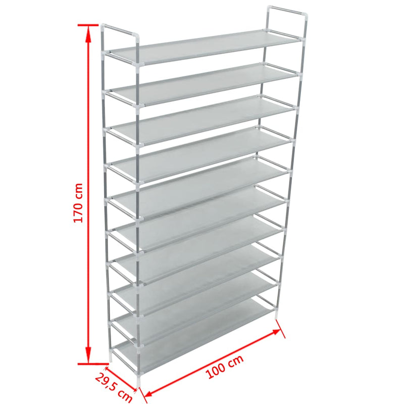 vidaXL Shoe Rack with 10 Shelves Metal and Non-woven Fabric Black