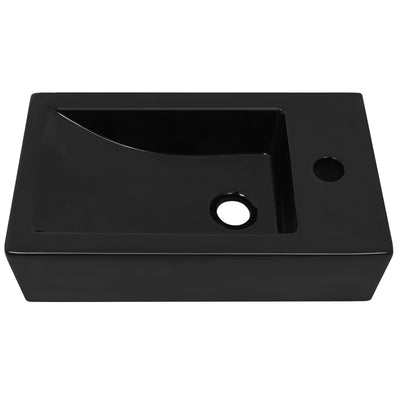 vidaXL Basin with Faucet Hole Rectangular Ceramic Black 46x25.5x12 cm