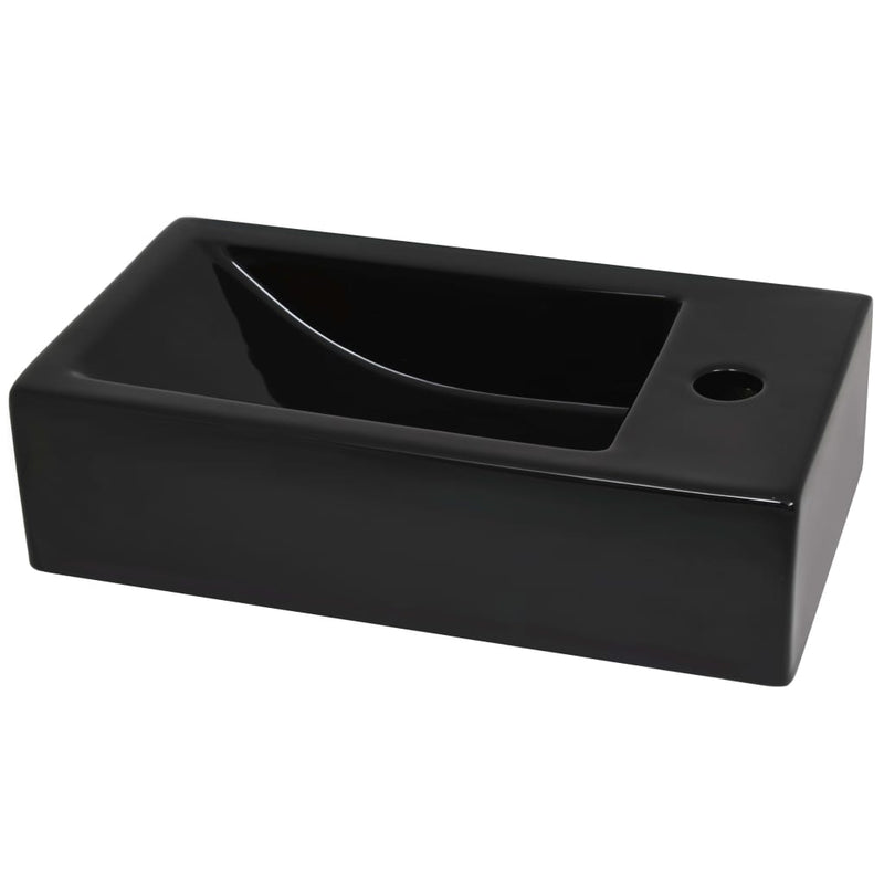 vidaXL Basin with Faucet Hole Rectangular Ceramic Black 46x25.5x12 cm