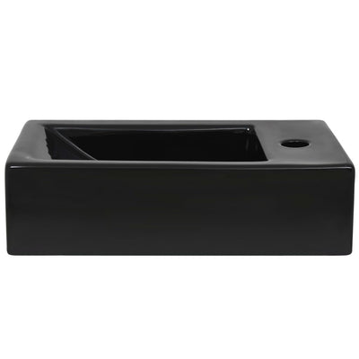 vidaXL Basin with Faucet Hole Rectangular Ceramic Black 46x25.5x12 cm