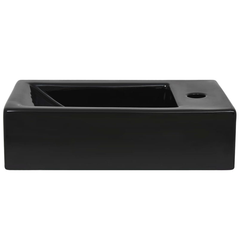 vidaXL Basin with Faucet Hole Rectangular Ceramic Black 46x25.5x12 cm