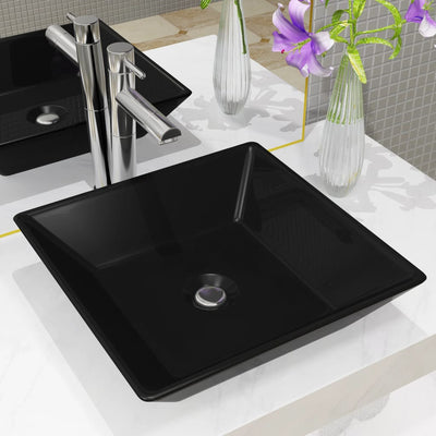 vidaXL Basin Ceramic Rectangular Black 41x30x12 cm