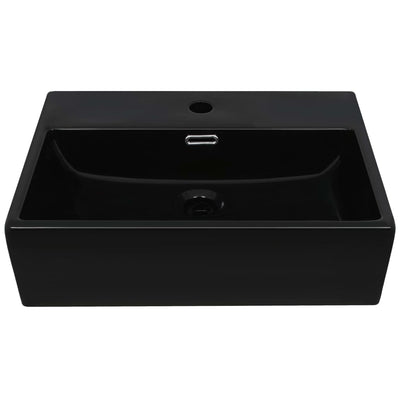 vidaXL Basin with Faucet Hole Ceramic Black 51.5x38.5x15 cm