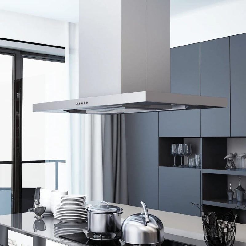 vidaXL Island Range Hood 90 cm Stainless Steel 756 m³/h LED