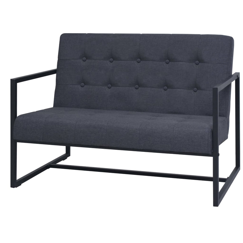 vidaXL 2-Seater Sofa with Armrests Steel and Fabric Dark Grey