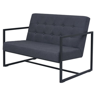 vidaXL 2-Seater Sofa with Armrests Steel and Fabric Dark Grey