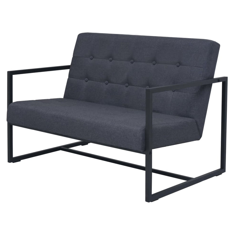 vidaXL 2-Seater Sofa with Armrests Steel and Fabric Dark Grey
