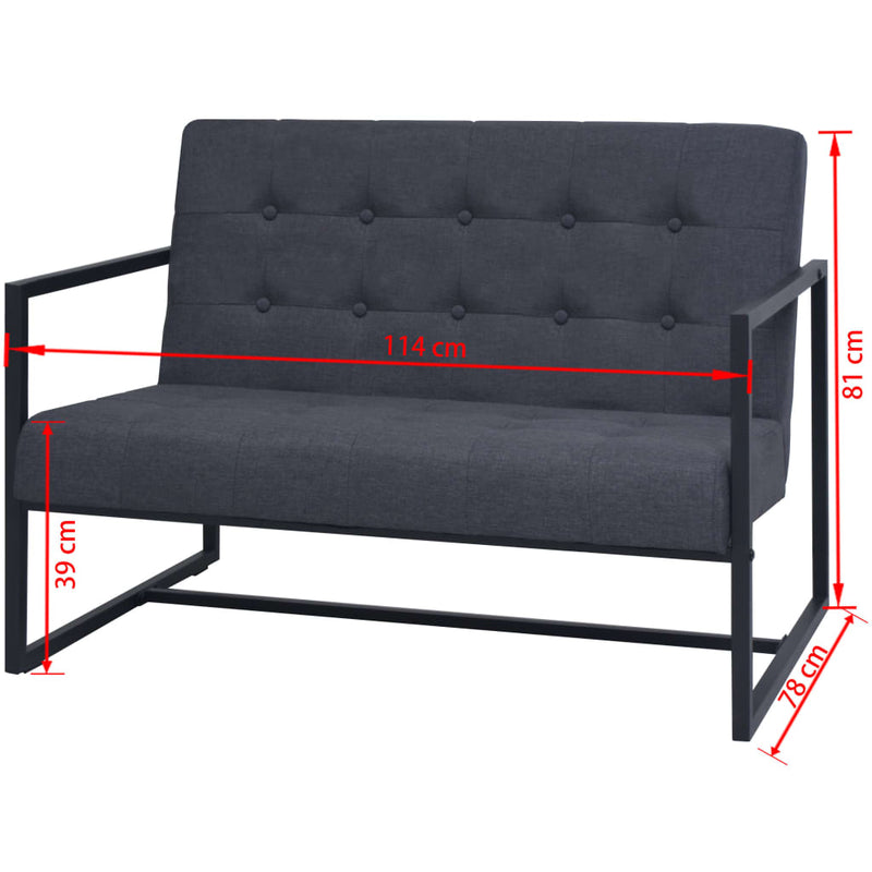 vidaXL 2-Seater Sofa with Armrests Steel and Fabric Dark Grey