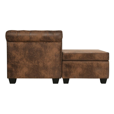 vidaXL L-shaped Chesterfield Sofa Artificial Suede Leather Brown