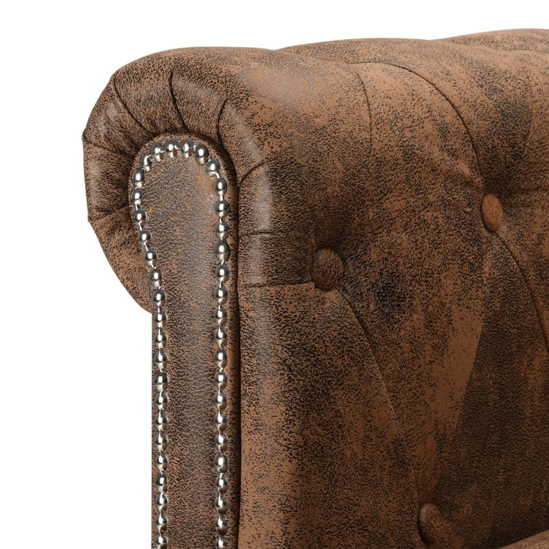 vidaXL L-shaped Chesterfield Sofa Artificial Suede Leather Brown