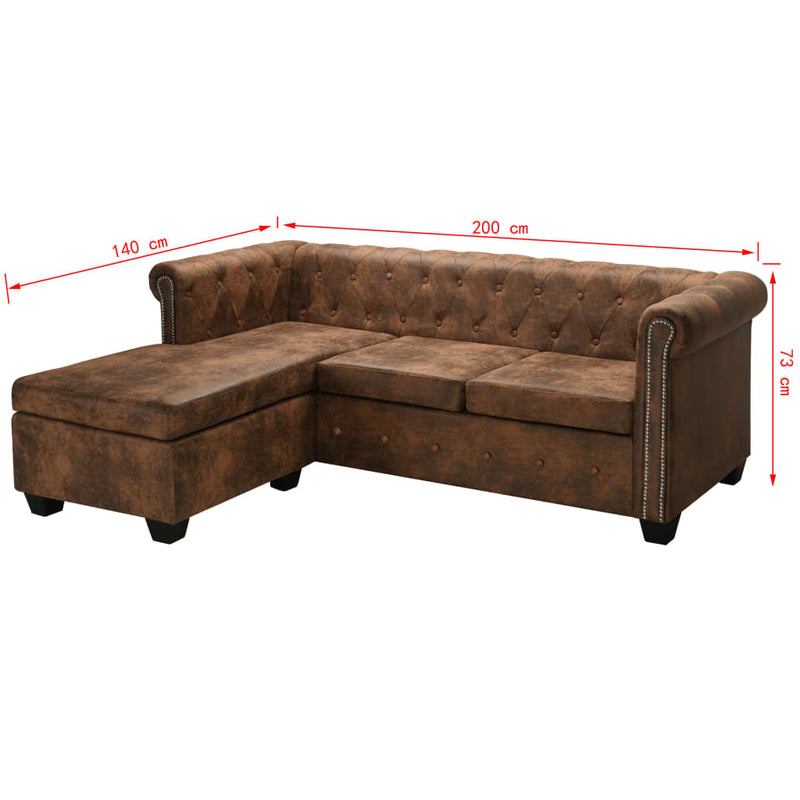 vidaXL L-shaped Chesterfield Sofa Artificial Suede Leather Brown