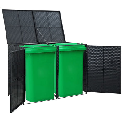 vidaXL Double Wheelie Bin Shed Poly Rattan Anthracite 148x77x111 cm