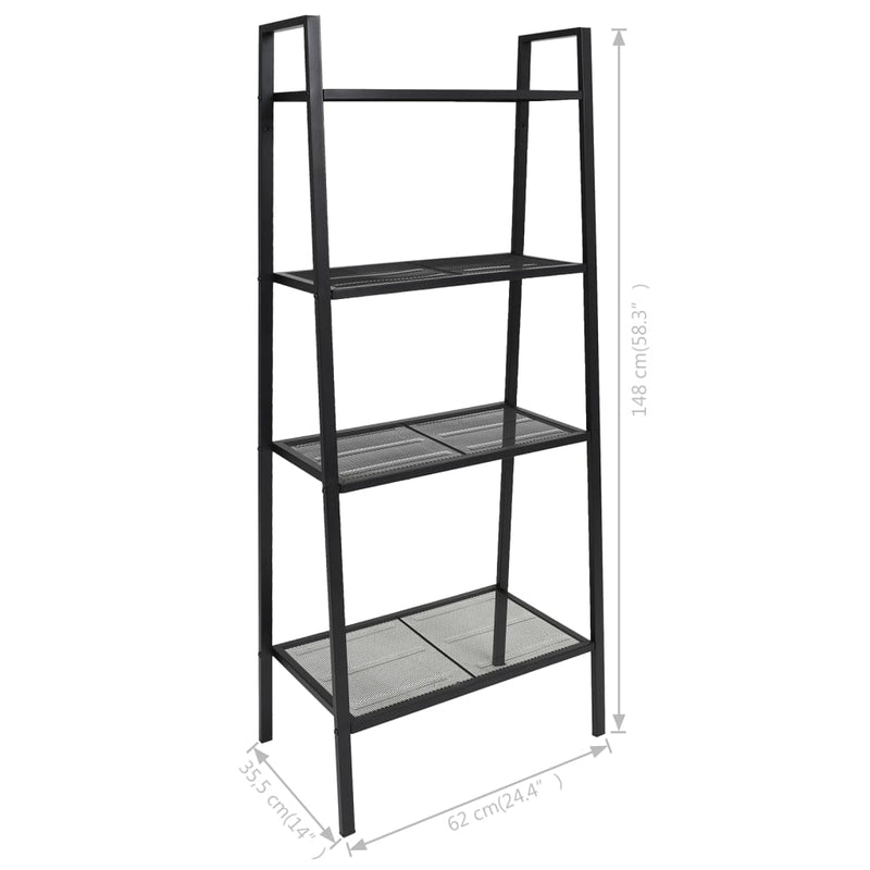 vidaXL Ladder Bookcase 4 Tiers Metal Black