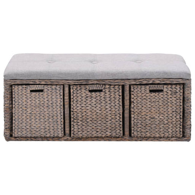 vidaXL Bench with 3 Baskets Seagrass 105x40x42 cm Brown