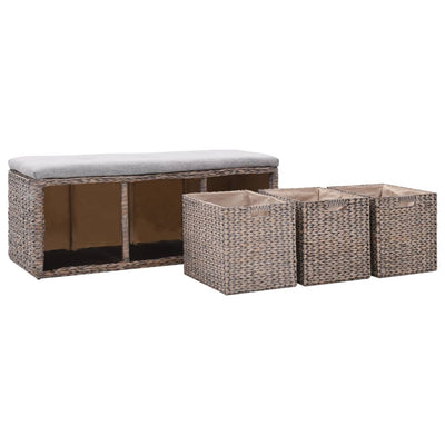 vidaXL Bench with 3 Baskets Seagrass 105x40x42 cm Brown