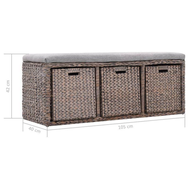vidaXL Bench with 3 Baskets Seagrass 105x40x42 cm Brown