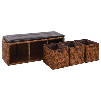 vidaXL Bench with 3 Baskets Seagrass 105x40x42 cm Brown